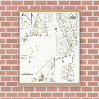 Old map wall art mockup — magnetic wood frame on brick wall — Sanborn Fire Insurance Map from Pitcairn, Allegheny County, Pennsylvania (1927), Sheet #0005