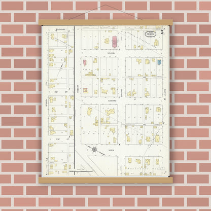 Old map wall art mockup — magnetic wood frame on brick wall — Sanborn Fire Insurance Map from Henry, Marshall County, Illinois (1913), Sheet #0005
