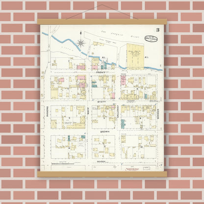 Old map wall art mockup — magnetic wood frame on brick wall — Sanborn Fire Insurance Map from Antioch, Contra Costa County, California (1891), Sheet #0003