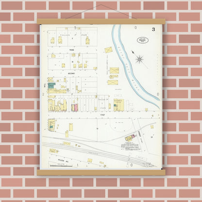 Old map wall art mockup — magnetic wood frame on brick wall — Sanborn Fire Insurance Map from Frazee, Becker County, Minnesota (1907), Sheet #0003