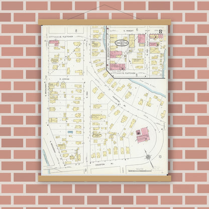 Old map wall art mockup — magnetic wood frame on brick wall — Sanborn Fire Insurance Map from Crookston, Polk County, Minnesota (1913), Sheet #0008