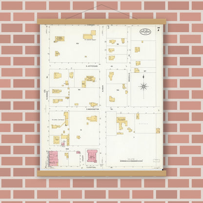 Old map wall art mockup — magnetic wood frame on brick wall — Sanborn Fire Insurance Map from Orlando, Orange County, Florida (1908), Sheet #0007