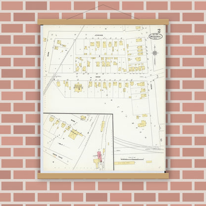 Old map wall art mockup — magnetic wood frame on brick wall — Sanborn Fire Insurance Map from Negaunee, Marquette County, Michigan (1911), Sheet #0002