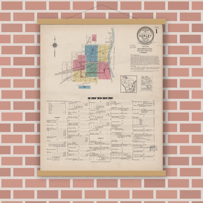 Old map wall art mockup — magnetic wood frame on brick wall — Sanborn Fire Insurance Map from Hurley, Iron County, Wisconsin (1922) - Complete Map Set