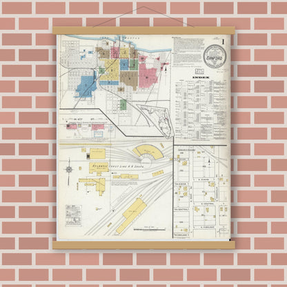 Old map wall art mockup — magnetic wood frame on brick wall — Sanborn Fire Insurance Map from Sanford, Seminole County, Florida (1917) - Complete Map Set