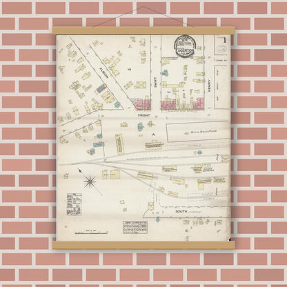 Old map wall art mockup — magnetic wood frame on brick wall — Sanborn Fire Insurance Map from Edgerton, Rock County, Wisconsin (1884) - Complete Map Set