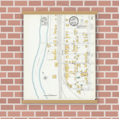 Old map wall art mockup — magnetic wood frame on brick wall — Sanborn Fire Insurance Map from South Fork, Cambria County, Pennsylvania (1900), Sheet #0001
