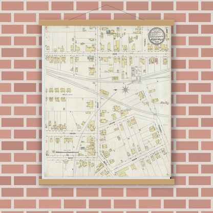 Old map wall art mockup — magnetic wood frame on brick wall — Sanborn Fire Insurance Map from Miners Mills, Luzerne County, Pennsylvania (1897), Sheet #0001