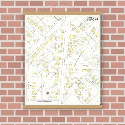 Old map wall art mockup — magnetic wood frame on brick wall — Sanborn Fire Insurance Map from Ottumwa, Wapello County, Iowa (1909), Sheet #0021
