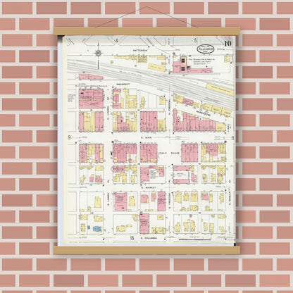 Old map wall art mockup — magnetic wood frame on brick wall — Sanborn Fire Insurance Map from Alliance, Stark County, Ohio (1911), Sheet #0010