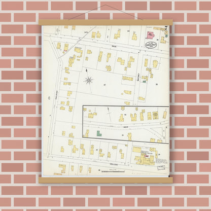 Old map wall art mockup — magnetic wood frame on brick wall — Sanborn Fire Insurance Map from Amherst, Hampshire County, Massachusetts (1902), Sheet #0007