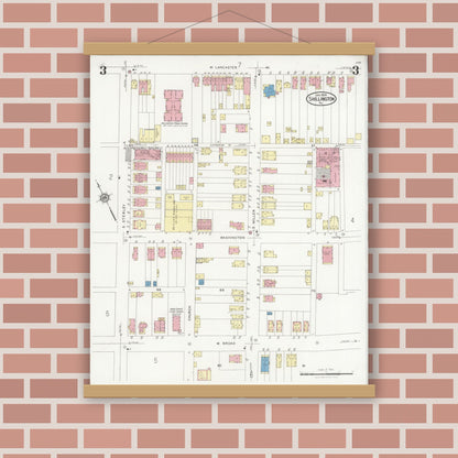 Old map wall art mockup — magnetic wood frame on brick wall — Sanborn Fire Insurance Map from Shillington, Berks County, Pennsylvania (1928), Sheet #0003