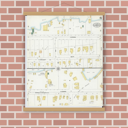 Old map wall art mockup — magnetic wood frame on brick wall — Sanborn Fire Insurance Map from Charlevoix, Charlevoix County, Michigan (1901), Sheet #0006