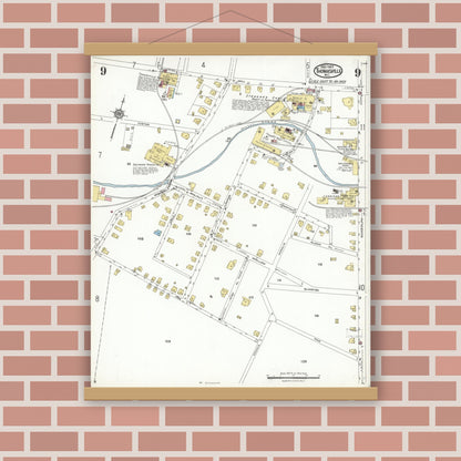 Old map wall art mockup — magnetic wood frame on brick wall — Sanborn Fire Insurance Map from Thomasville, Davidson County, North Carolina (1923), Sheet #0009