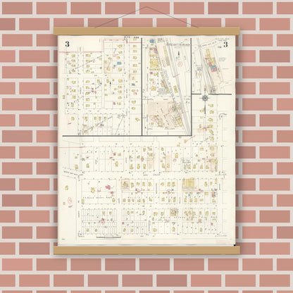 Old map wall art mockup — magnetic wood frame on brick wall — Sanborn Fire Insurance Map from Kenyon, Goodhue County, Minnesota (1944), Sheet #0003