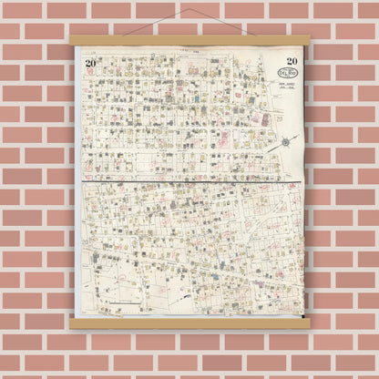 Old map wall art mockup — magnetic wood frame on brick wall — Sanborn Fire Insurance Map from Del Rio, Val Verde County, Texas (1948), Sheet #0020