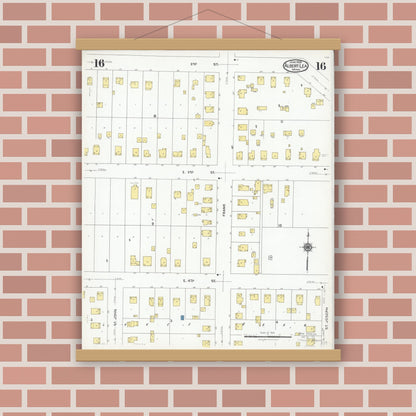 Old map wall art mockup — magnetic wood frame on brick wall — Sanborn Fire Insurance Map from Albert Lea, Freeborn County, Minnesota (1926), Sheet #0016