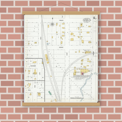 Old map wall art mockup — magnetic wood frame on brick wall — Sanborn Fire Insurance Map from Waterville, Le Sueur County, Minnesota (1900), Sheet #0002