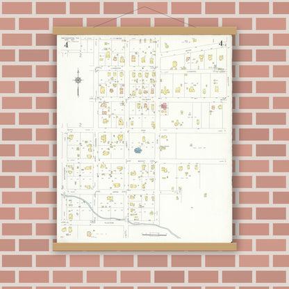 Old map wall art mockup — magnetic wood frame on brick wall — Sanborn Fire Insurance Map from San Augustine, San Augustine County, Texas (1937), Sheet #0004