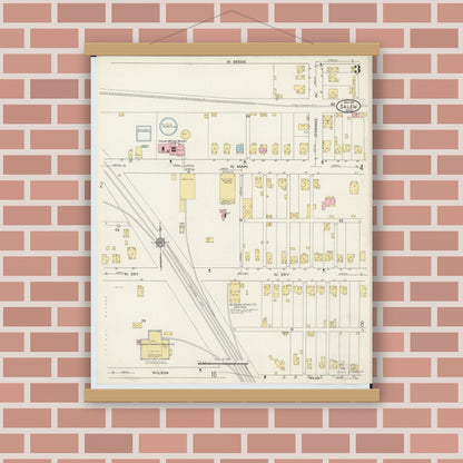 Old map wall art mockup — magnetic wood frame on brick wall — Sanborn Fire Insurance Map from Salem, Columbiana County, Ohio (1915), Sheet #0003
