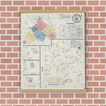 Old map wall art mockup — magnetic wood frame on brick wall — Sanborn Fire Insurance Map from Anna, Union County, Illinois (1910) - Complete Map Set