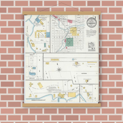 Old map wall art mockup — magnetic wood frame on brick wall — Sanborn Fire Insurance Map from Cannon Falls, Goodhue County, Minnesota (1905) - Complete Map Set