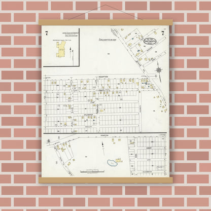 Old map wall art mockup — magnetic wood frame on brick wall — Sanborn Fire Insurance Map from Dartmouth, Bristol County, Massachusetts (1924), Sheet #0007