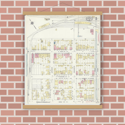 Old map wall art mockup — magnetic wood frame on brick wall — Sanborn Fire Insurance Map from Hannibal, Marion County, Missouri (1913), Sheet #0005