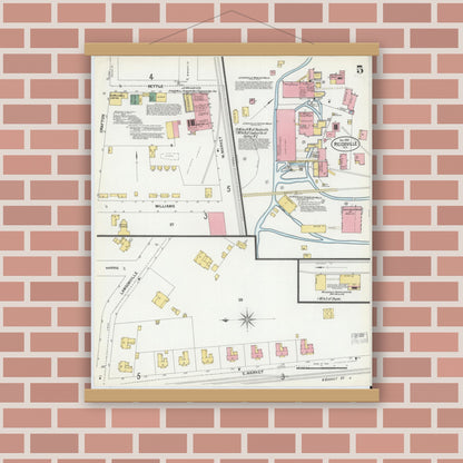 Old map wall art mockup — magnetic wood frame on brick wall — Sanborn Fire Insurance Map from Reidsville, Rockingham County, North Carolina (1901), Sheet #0005