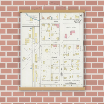 Old map wall art mockup — magnetic wood frame on brick wall — Sanborn Fire Insurance Map from Sparta, Monroe County, Wisconsin (1894), Sheet #0004