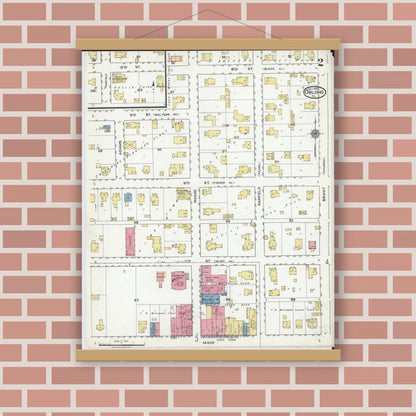 Old map wall art mockup — magnetic wood frame on brick wall — Sanborn Fire Insurance Map from Oblong, Crawford County, Illinois (1920), Sheet #0002