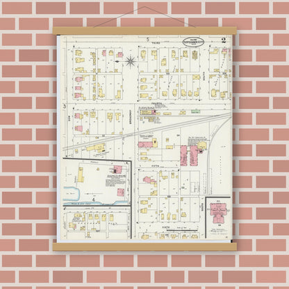 Old map wall art mockup — magnetic wood frame on brick wall — Sanborn Fire Insurance Map from Tipp City, Miami County, Ohio (1898), Sheet #0002