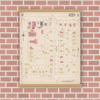 Old map wall art mockup — magnetic wood frame on brick wall — Sanborn Fire Insurance Map from Wellington, Lorain County, Ohio (1922), Sheet #0005