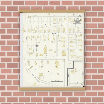 Old map wall art mockup — magnetic wood frame on brick wall — Sanborn Fire Insurance Map from Escanaba, Delta County, Michigan (1913), Sheet #0035