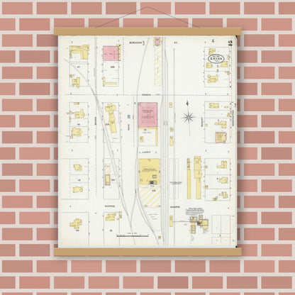 Old map wall art mockup — magnetic wood frame on brick wall — Sanborn Fire Insurance Map from Bryan, Brazos County, Texas (1906), Sheet #0002
