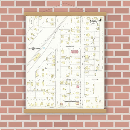 Old map wall art mockup — magnetic wood frame on brick wall — Sanborn Fire Insurance Map from Sumner, Bremer County, Iowa (1913), Sheet #0004