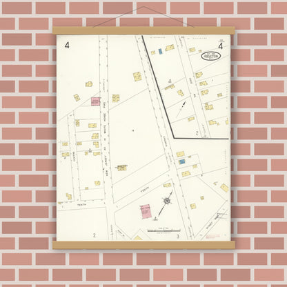 Old map wall art mockup — magnetic wood frame on brick wall — Sanborn Fire Insurance Map from Absecon, Atlantic County, New Jersey (1923), Sheet #0004