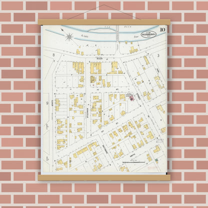 Old map wall art mockup — magnetic wood frame on brick wall — Sanborn Fire Insurance Map from Oscoda, Iosco County, Michigan (1901), Sheet #0010