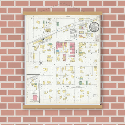 Old map wall art mockup — magnetic wood frame on brick wall — Sanborn Fire Insurance Map from Brandon, Fond du Lac County, Wisconsin (1900), Sheet #0001