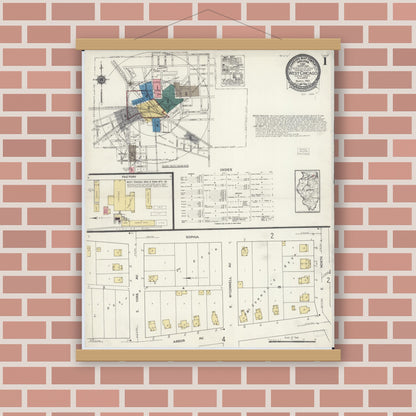 Old map wall art mockup — magnetic wood frame on brick wall — Sanborn Fire Insurance Map from West Chicago, Du Page County, Illinois (1923) - Complete Map Set