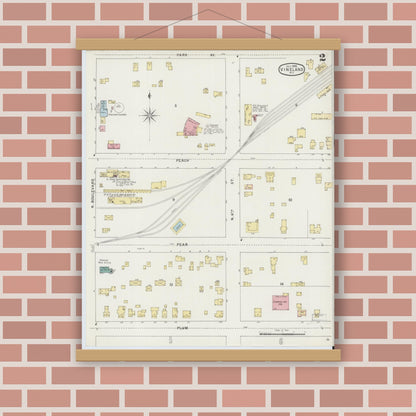 Old map wall art mockup — magnetic wood frame on brick wall — Sanborn Fire Insurance Map from Vineland, Cumberland County, New Jersey (1895), Sheet #0002