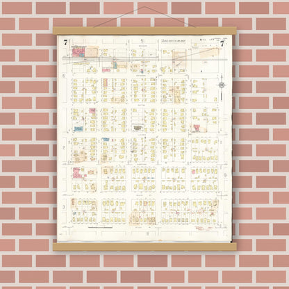 Old map wall art mockup — magnetic wood frame on brick wall — Sanborn Fire Insurance Map from Perry, Dallas County, Iowa (1947), Sheet #0007