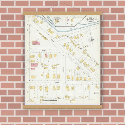 Old map wall art mockup — magnetic wood frame on brick wall — Sanborn Fire Insurance Map from Belvidere, Warren County, New Jersey (1903), Sheet #0008