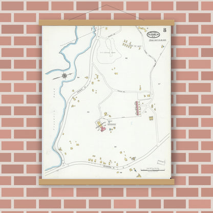 Old map wall art mockup — magnetic wood frame on brick wall — Sanborn Fire Insurance Map from Franklin, Sussex County, New Jersey (1920), Sheet #0008
