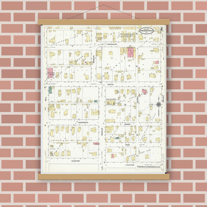 Old map wall art mockup — magnetic wood frame on brick wall — Sanborn Fire Insurance Map from Pinckneyville, Perry County, Illinois (1910), Sheet #0004