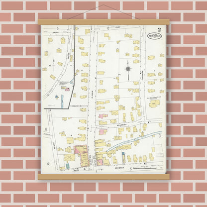 Old map wall art mockup — magnetic wood frame on brick wall — Sanborn Fire Insurance Map from New Berlin, Chenango County, New York (1910), Sheet #0002
