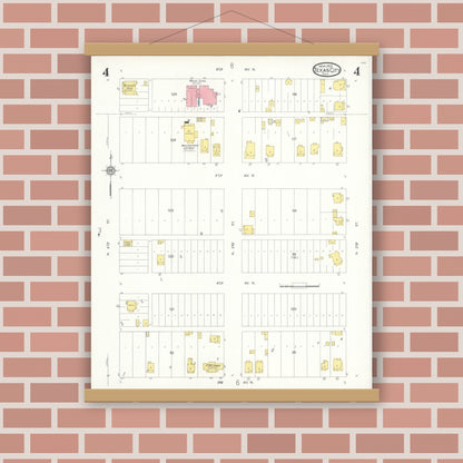 Old map wall art mockup — magnetic wood frame on brick wall — Sanborn Fire Insurance Map from Texas City, Galveston County, Texas (1931), Sheet #0004