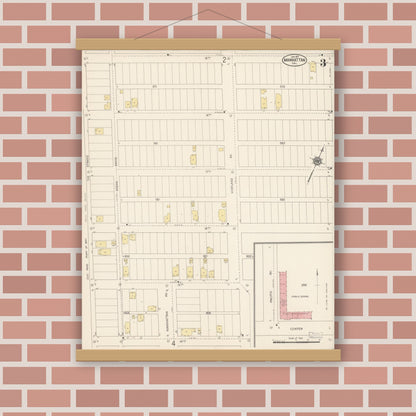 Old map wall art mockup — magnetic wood frame on brick wall — Sanborn Fire Insurance Map from Manhattan Beach, Los Angeles County, California (1917), Sheet #0003