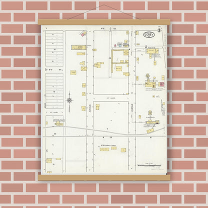 Old map wall art mockup — magnetic wood frame on brick wall — Sanborn Fire Insurance Map from Olney, Young County, Texas (1921), Sheet #0003
