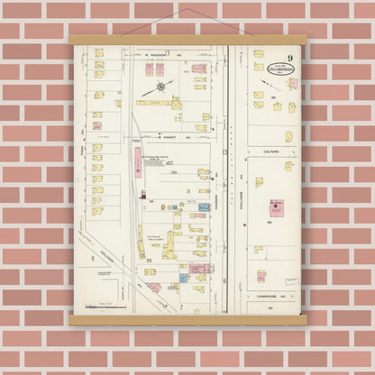 Old map wall art mockup — magnetic wood frame on brick wall — Sanborn Fire Insurance Map from Collingswood, Camden County, New Jersey (1915), Sheet #0009